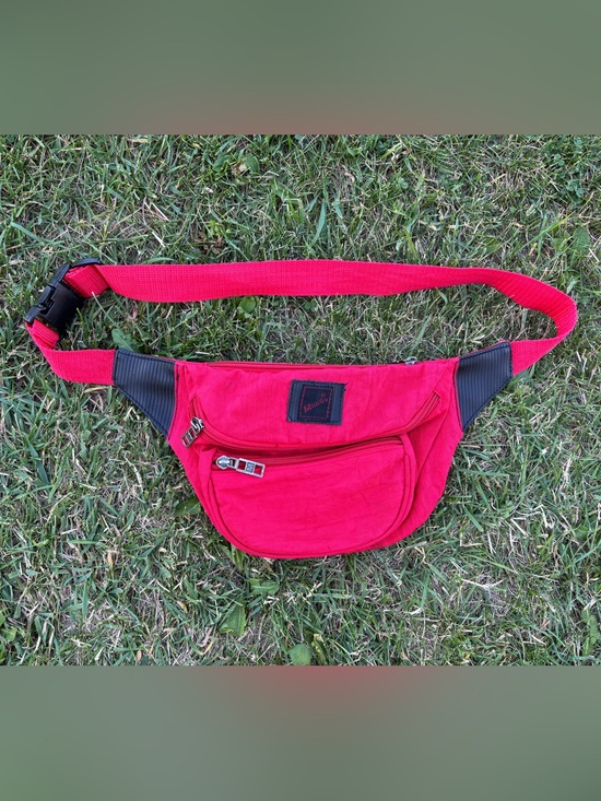 Mondo Handbags - Vtg Mondo Fanny Pack Belt Bag Adjustable Red Black Three Compartments Retro 90s